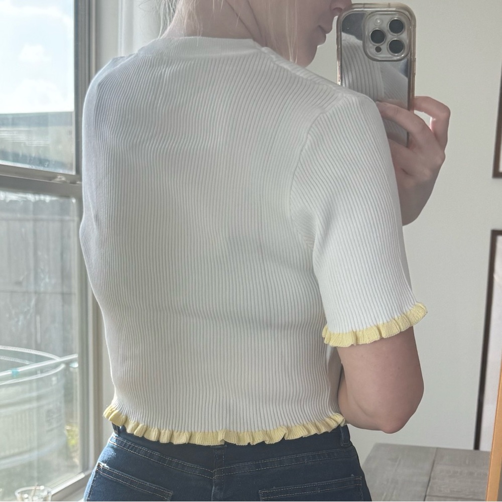 White and Yellow Ruffle Trim Top - Picture 3 of 10